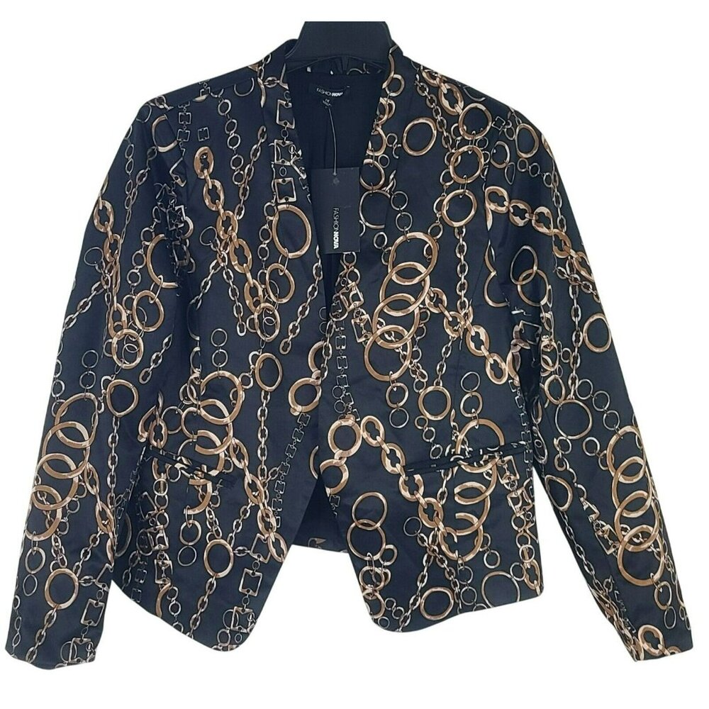 Fashion Nova Black Blazer With Gold Chain Print Women's Size 1X